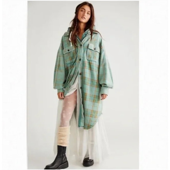 Free People Jackets & Blazers - Free People Plaid Long Ruby Shirt Jacket Medium NEW